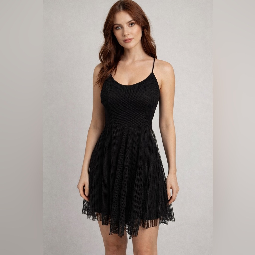 Finn & Clover NEW Asymmetrical Black Fishnet Midi Y2K Dress Size Large